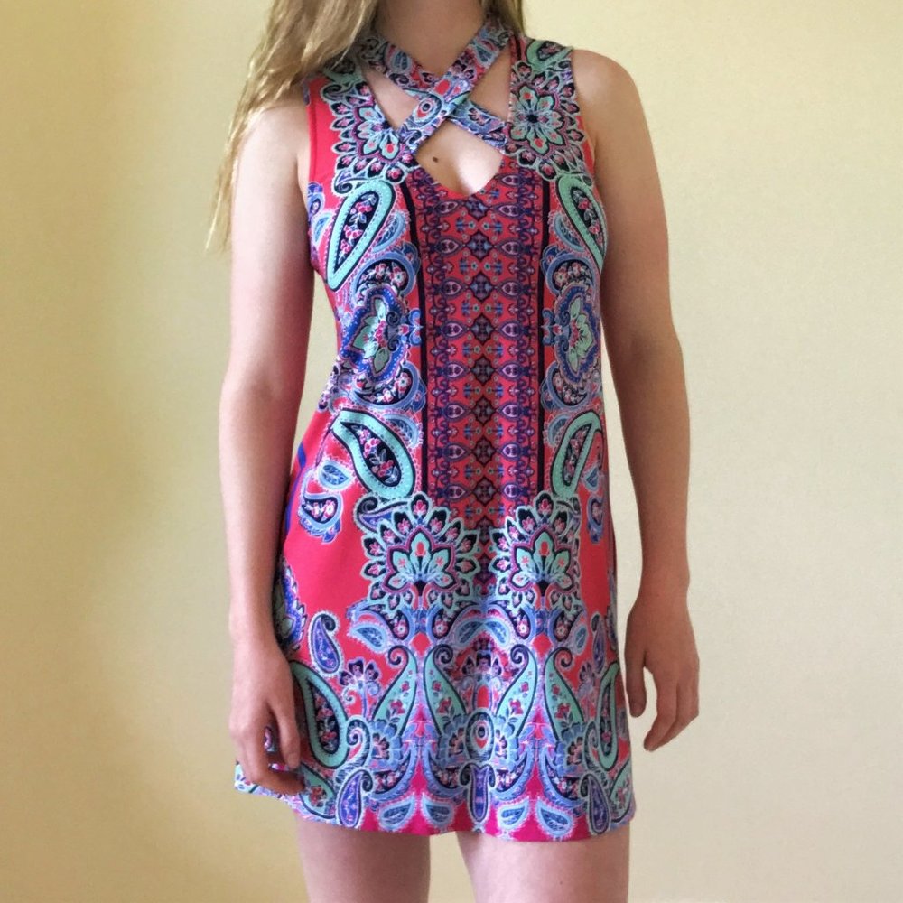 Pink Paisley Keyhole Comfy Summer Dress